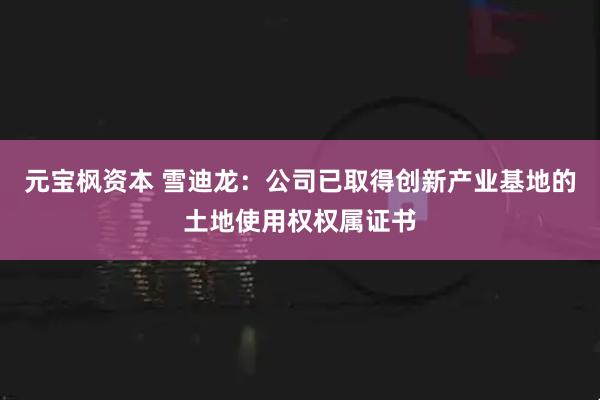 元宝枫资本 雪迪龙：公司已取得创新产业基地的土地使用权权属证书